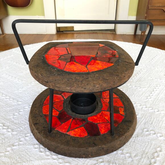 VTG 1960s Jon Matin Signed  Mosaic Cork Iron Candle Warmer Trivet Stand MCM Rare - Picture 1 of 16